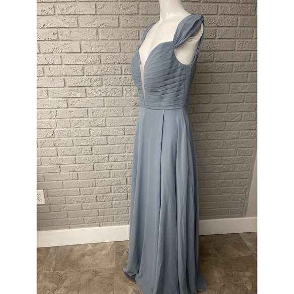 Happy Wedding Blue Pleated Lace-Up Back Bridesmaid Gown Size 12 - Picture 8 of 16
